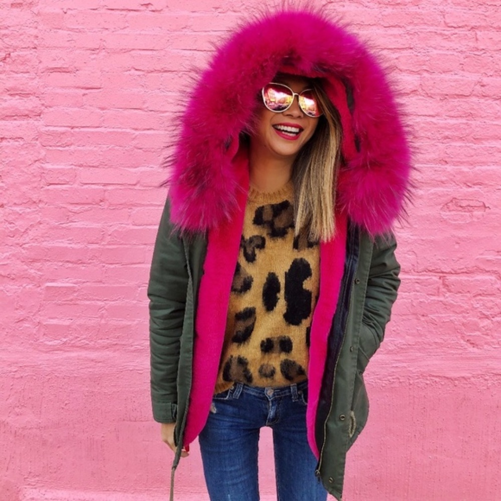 Pink Fox Fur Hooded Canvas Coat(JCKT016P)